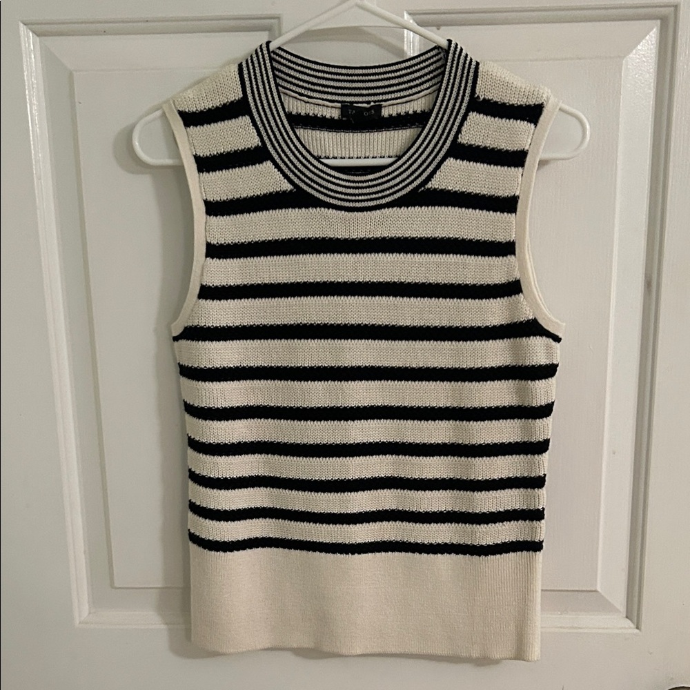 Talbots Black and White Striped Tank Top